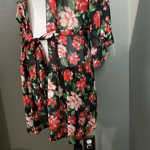 Forever 21 Sheer Rose Robe Kimono Belted Swim Cover Up - Picture 3 of 10